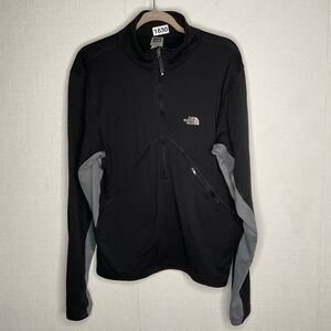 The North Face Base Layer Shirt 1/2 Zip‎ Sweatshirt Black/Gray Thumb Holes Hike
